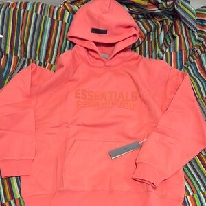 Sale Fear of God, essentials, coral long sleeve hoodie,size large brand new tags
